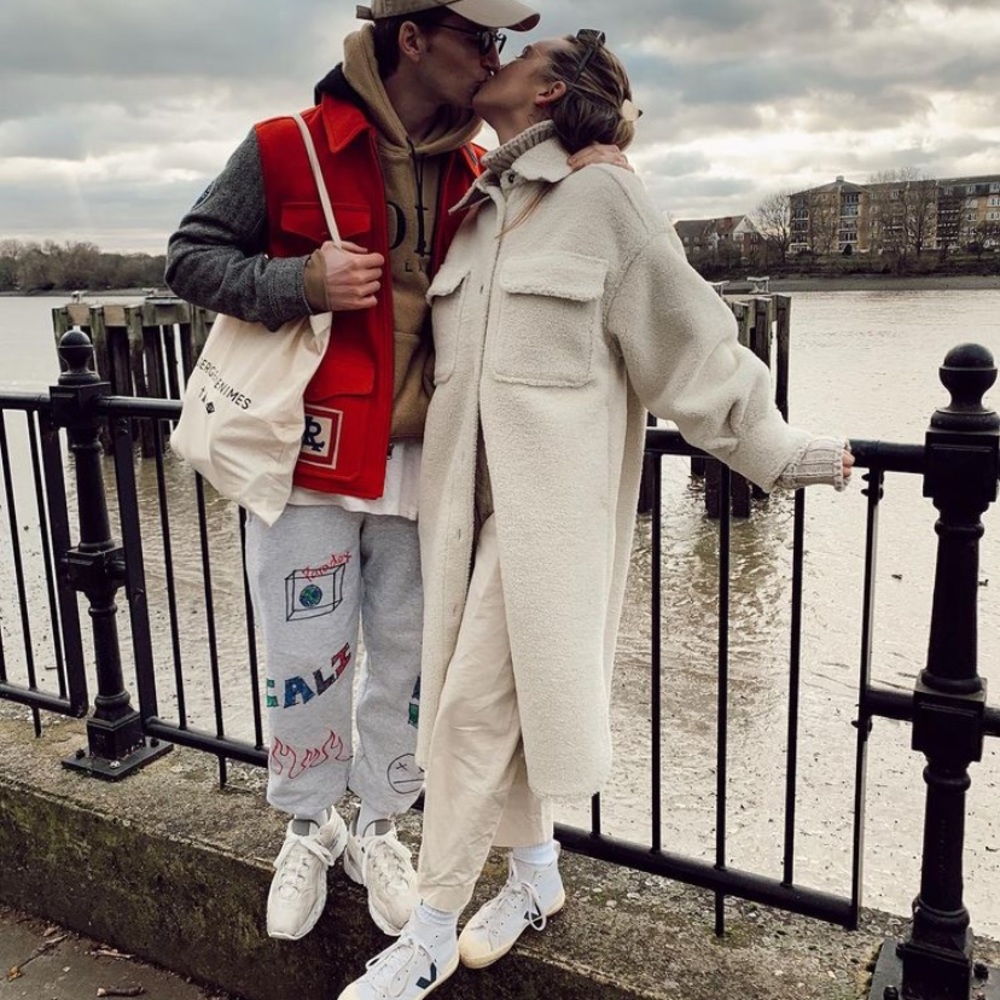 H&M Faux Shearling Shirt Jacket Coat Beige